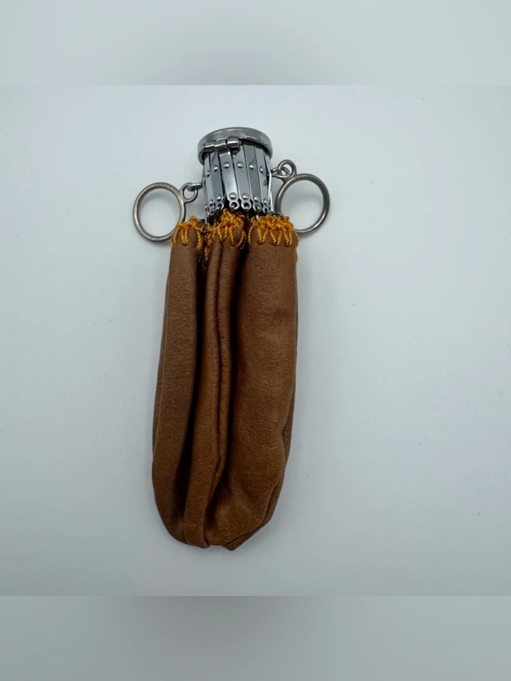 Vintage Expandable Coin Purse Miser Style Accordion Scissor Frame Leather Pouch
